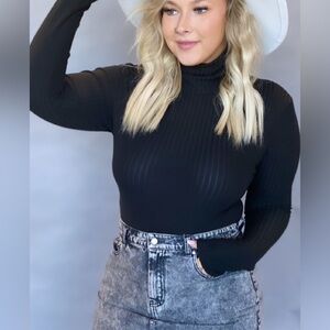 Black Ribbed Turtleneck bodysuit